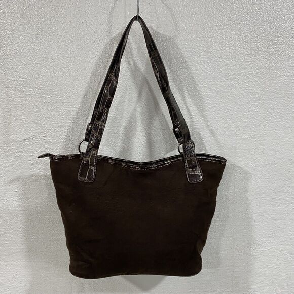 Sag Harbor Brown Lacquer Faux Crocodile Skin Handbag Purse Tote Silver Hardwear - Picture 11 of 15